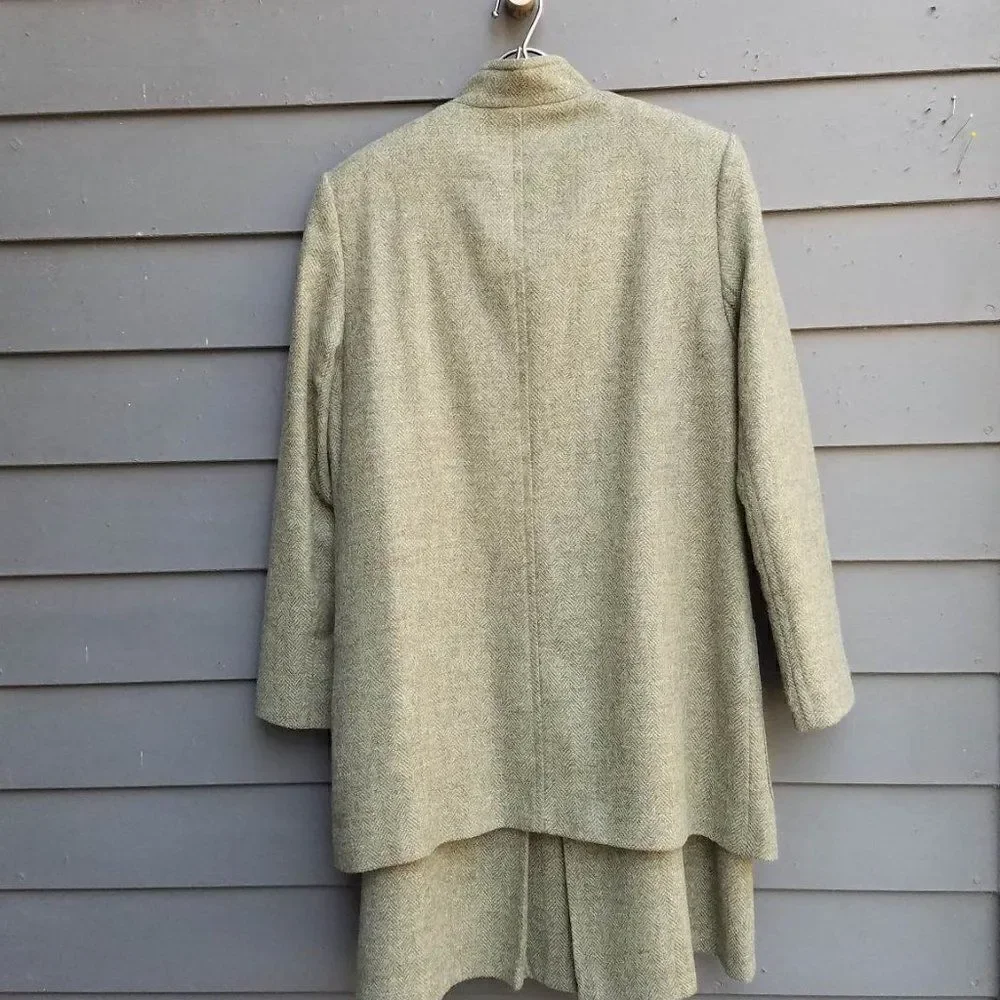 Equorian Heritage Wool Green Herringbone Skirt Suit Set size 12